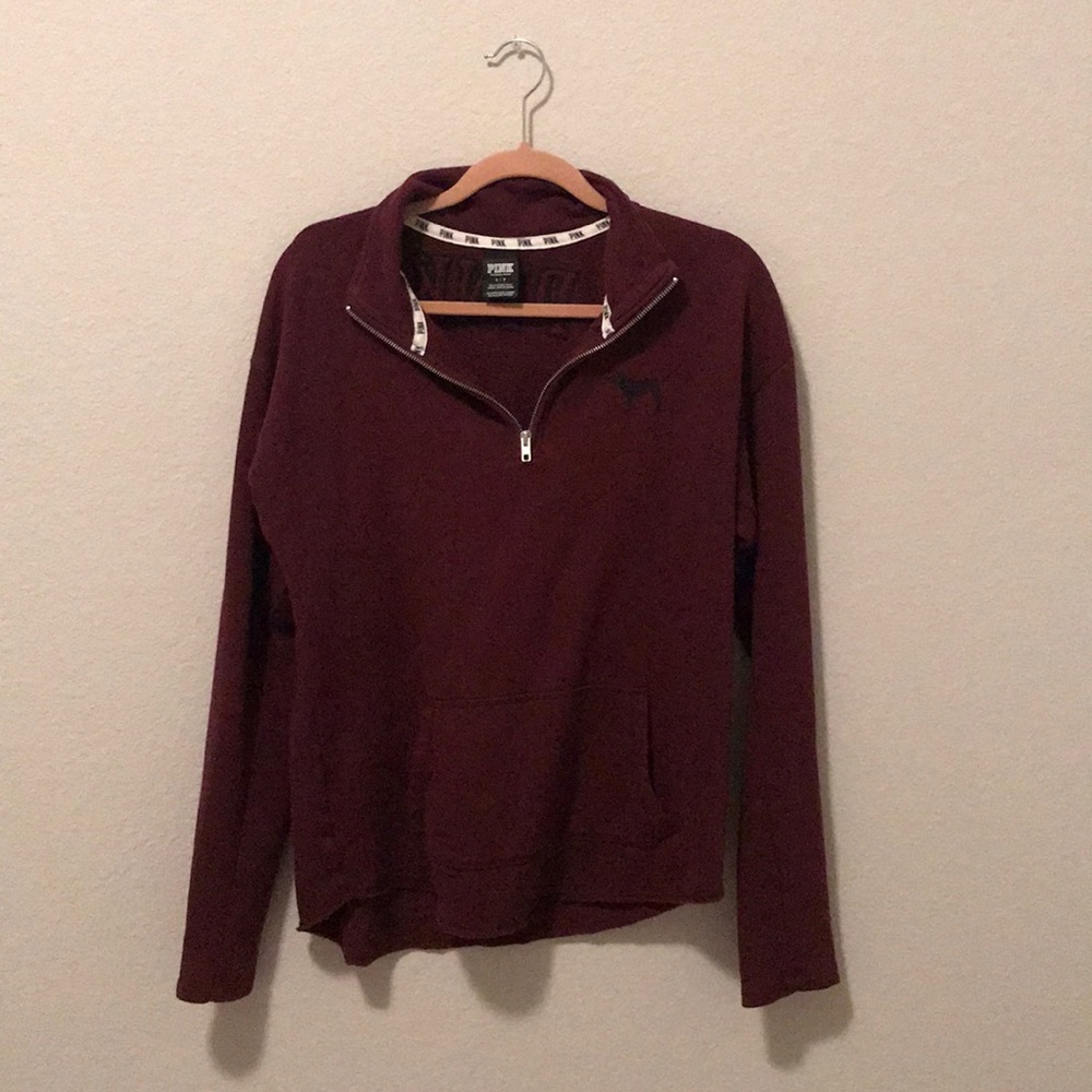 PINK HALF ZIP UP MAROON SWEATSHIRT